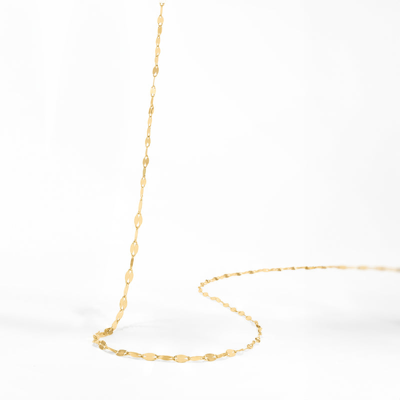 10kt yellow gold graduated lumachina-chain necklace, side view of links