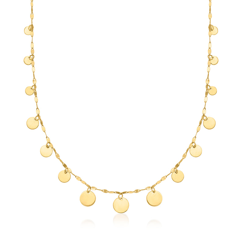10kt yellow gold circle station necklace with graduated round disc charms