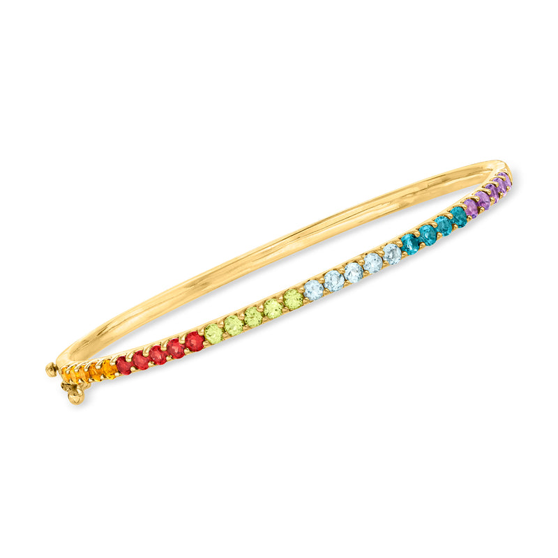 Gold-over-sterling bangle bracelet with multicolor gemstones