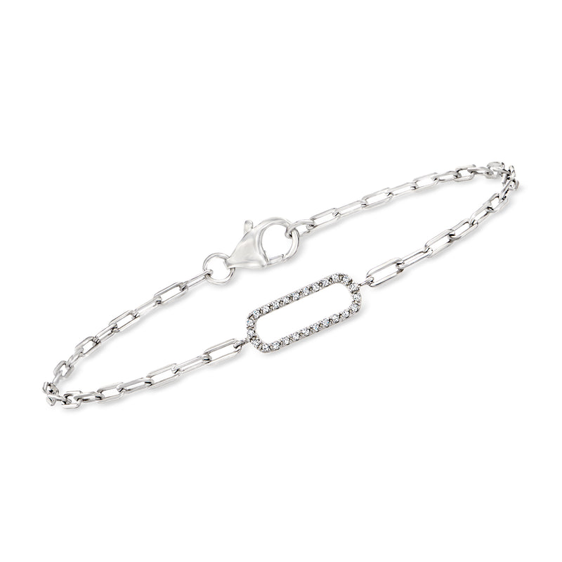 Sterling silver paper clip link bracelet with diamond-accented center link