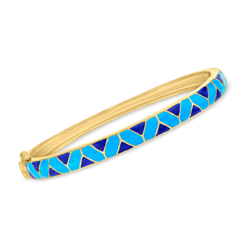 18kt gold over sterling bangle with geometric blue enamel inlay