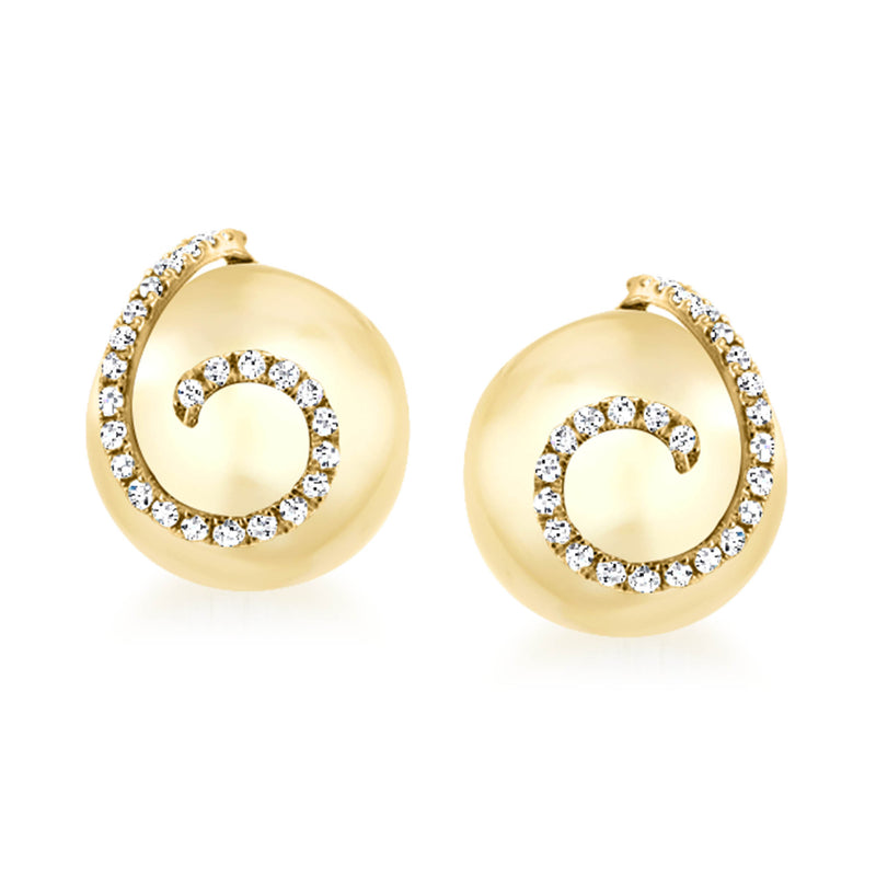 14kt yellow gold pearl and diamond swirl stud earrings with post backs