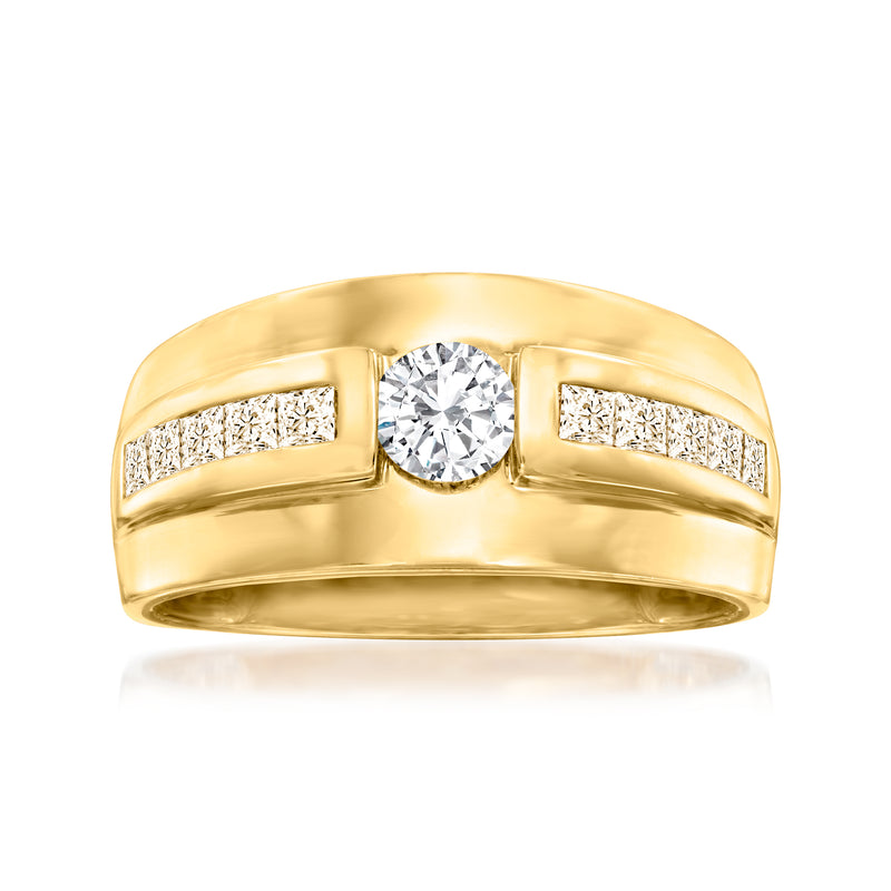 14kt yellow gold ring with round center diamond and champagne diamond side accents