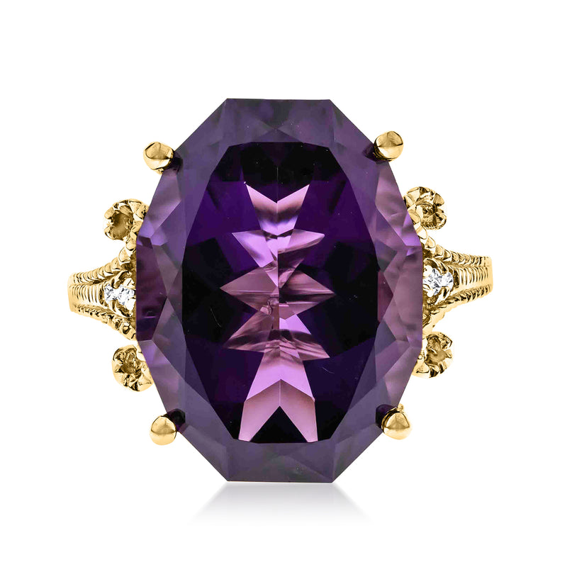 14kt yellow gold cocktail ring with large oval-cut purple amethyst and prong setting