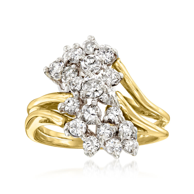 14kt yellow gold diamond cluster ring with multiple round brilliant stones