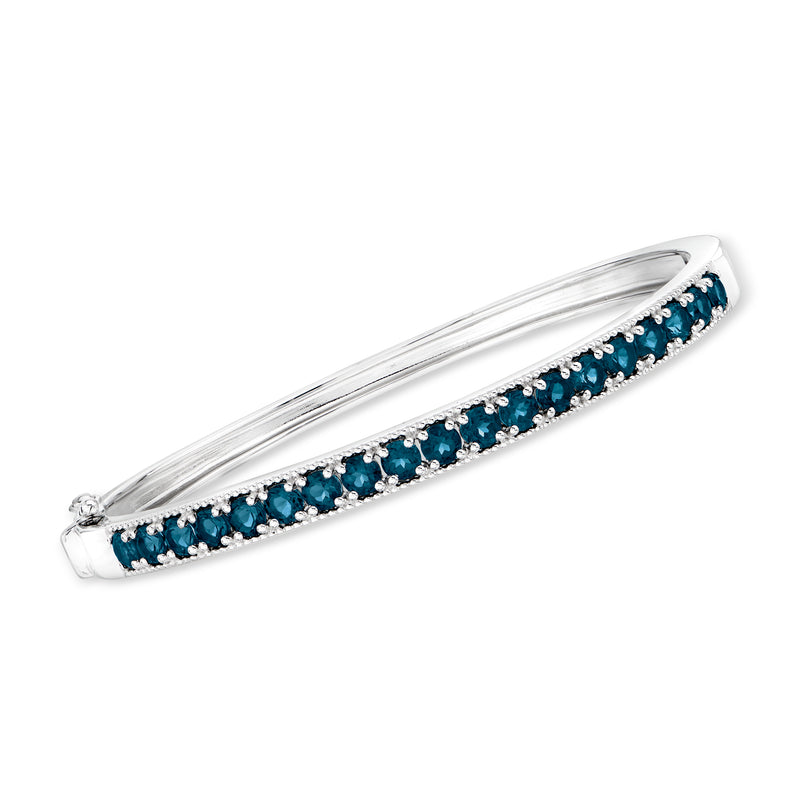 Sterling silver bangle bracelet with London blue topaz row in channel setting