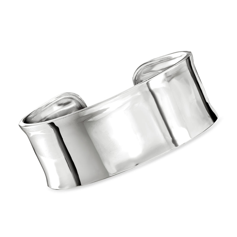 Polished sterling silver cuff bracelet with wide rectangular band