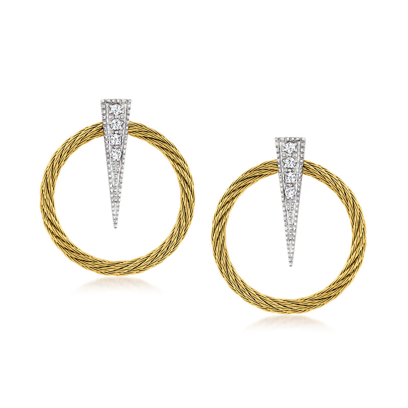 ALOR hoop earrings with twisted gold cable circles and diamond white gold accents