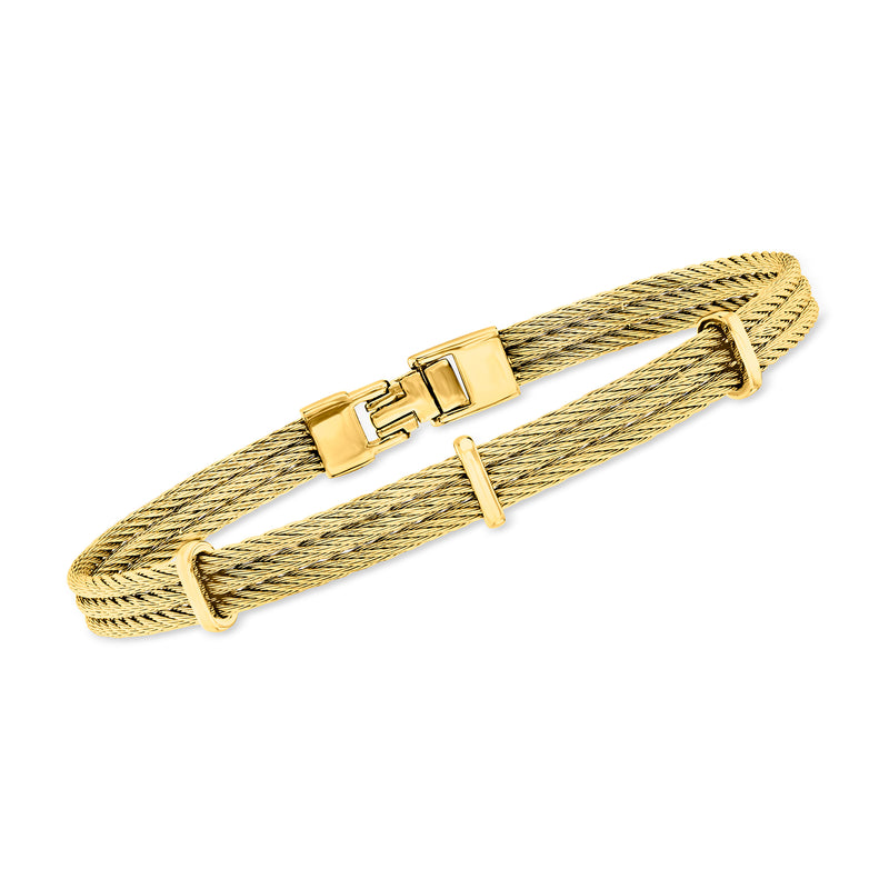 Men's yellow braided cable station bracelet with gold-tone clasp