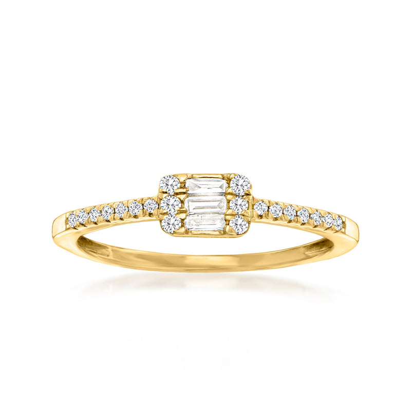 10kt yellow gold diamond cluster ring with rectangular center and round side stones