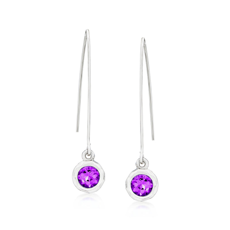 Zina Sterling Silver "Contemporary" .80 ct. t.w. Bezel-Set Amethyst Drop Earrings
