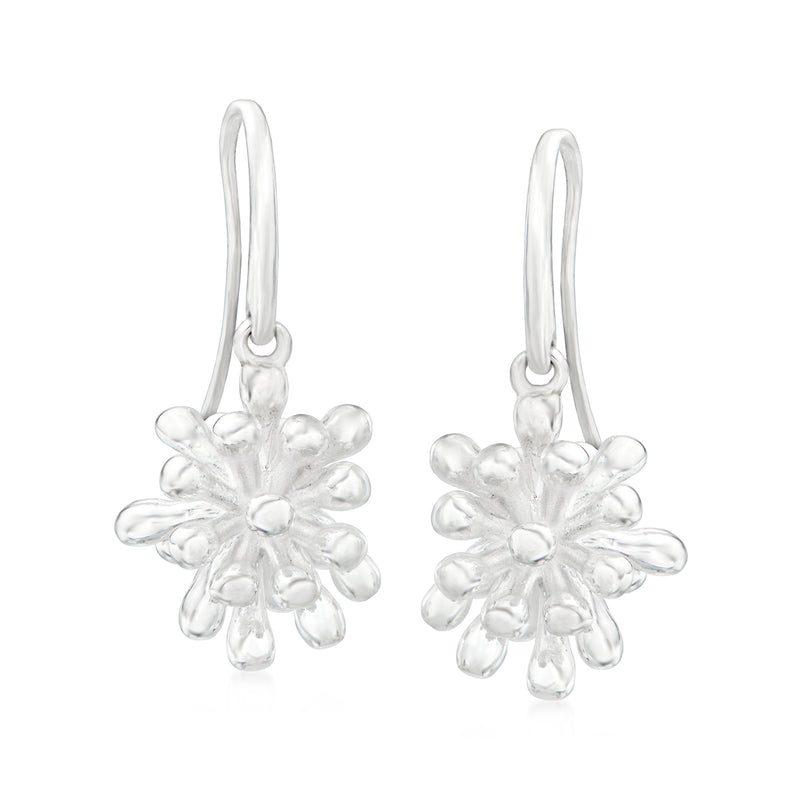 Sterling silver drop earrings with snowflake-style starburst petals and earwire hooks