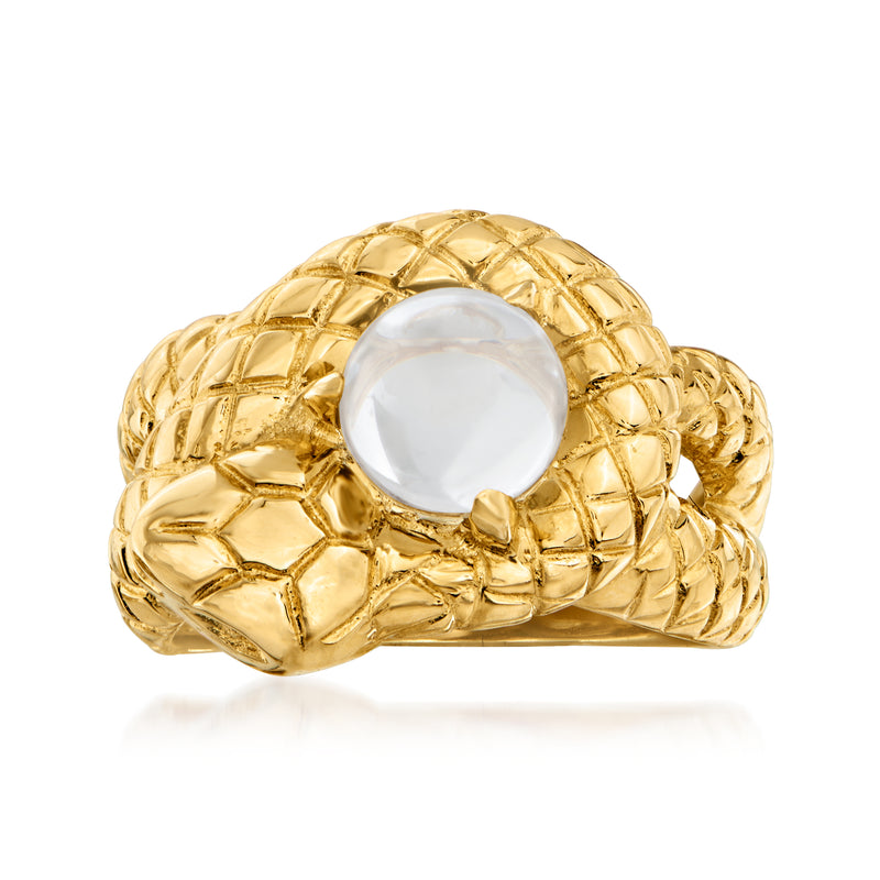 Vintage snake ring in 18kt yellow gold with round white moonstone cabochon