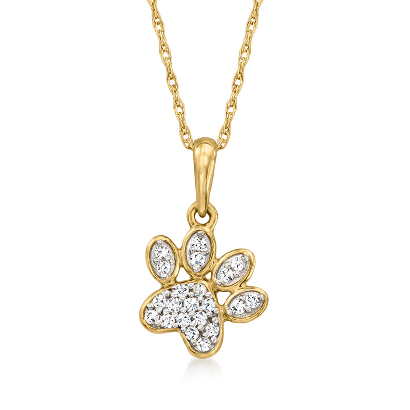 10kt yellow gold paw print diamond pendant necklace with sparkling stone details