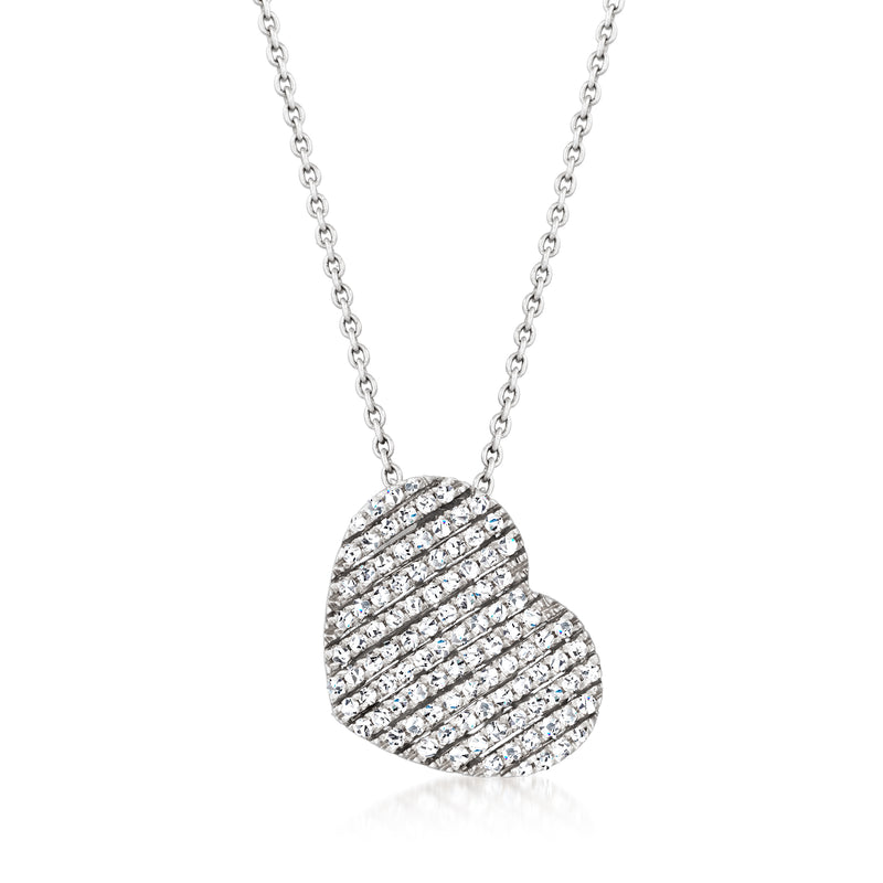 Vintage pave diamond heart necklace in white gold with chain