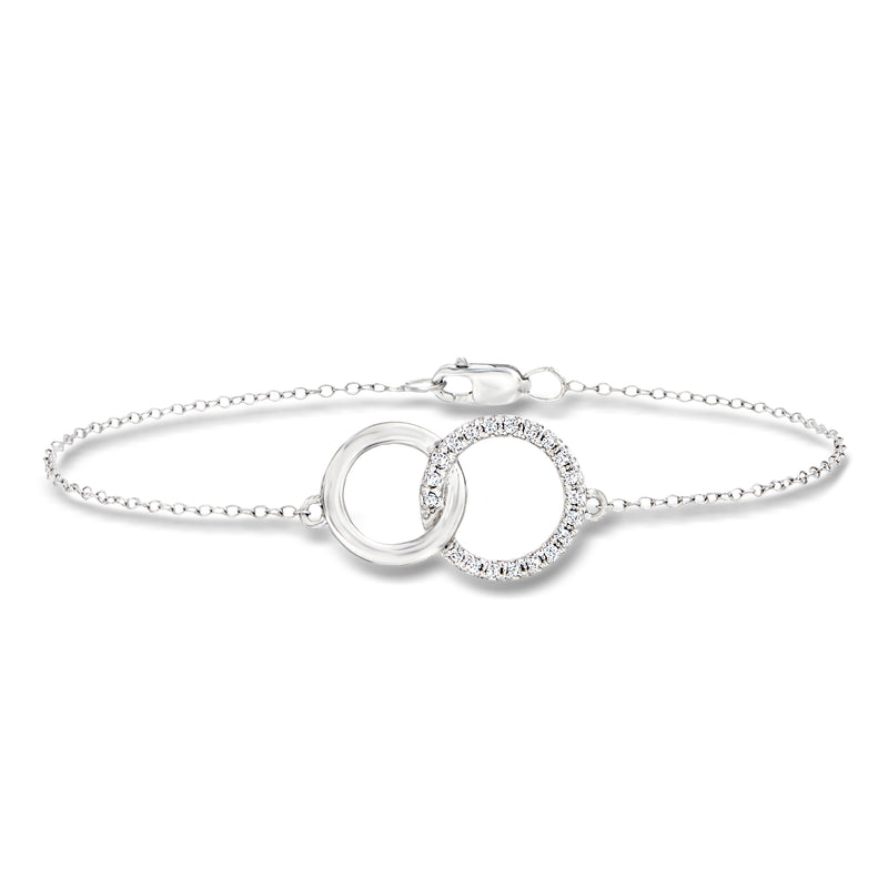Sterling silver bracelet with interlocking circles set with pave diamonds