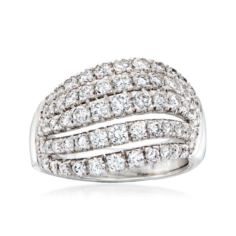 Domed diamond multi-row cocktail ring, 18kt white gold with sparkling round stones
