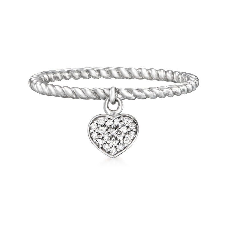 Sterling silver heart charm ring with braided band and sparkling heart centerpiece