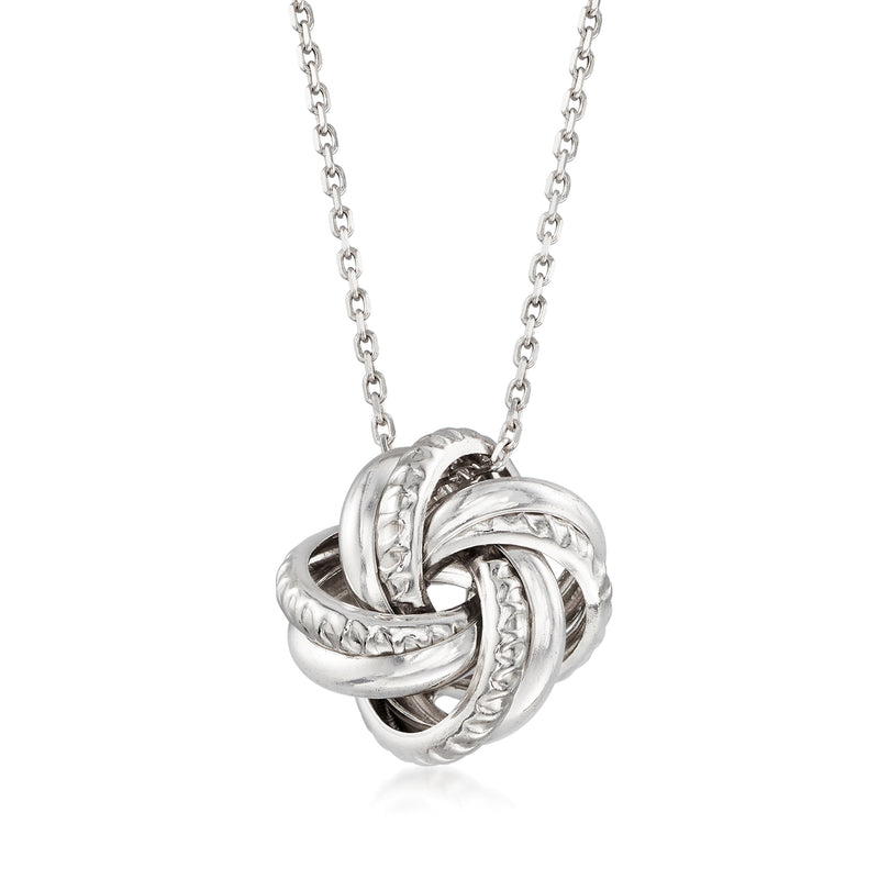 Sterling silver love-knot pendant necklace with interwoven knot centerpiece on chain