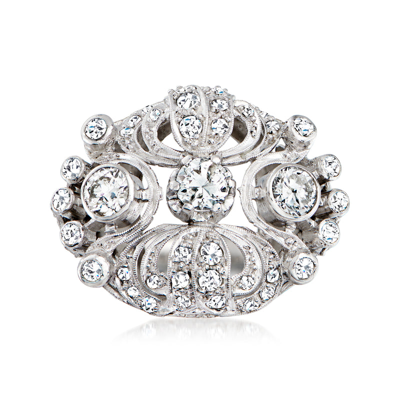 Platinum vintage diamond swirl cocktail ring with round stones and raised filigree