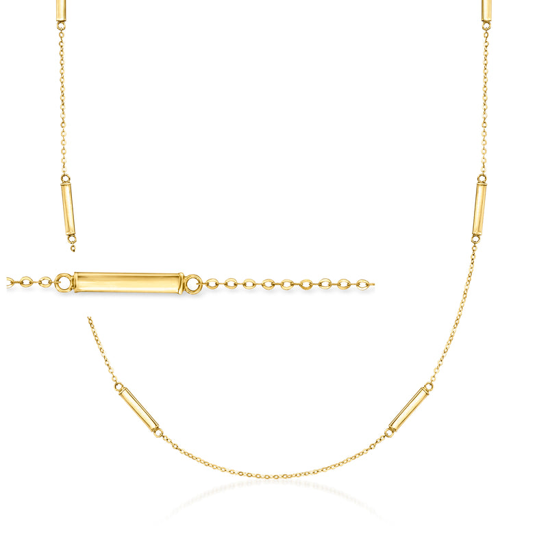 14kt yellow gold bar station necklace with cable chain and bar stations
