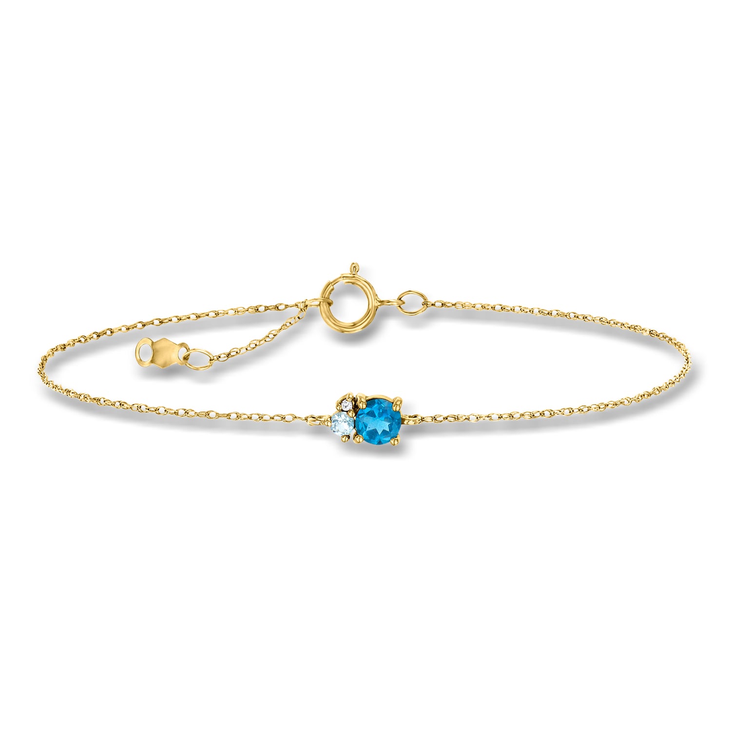 .30 Carat London Blue Topaz Bracelet with Swiss Blue Topaz and Single Diamond in 14kt Yellow Gold