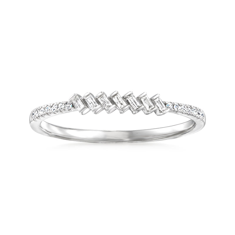 Sterling silver ring with a row of small princess-cut diamonds on top band