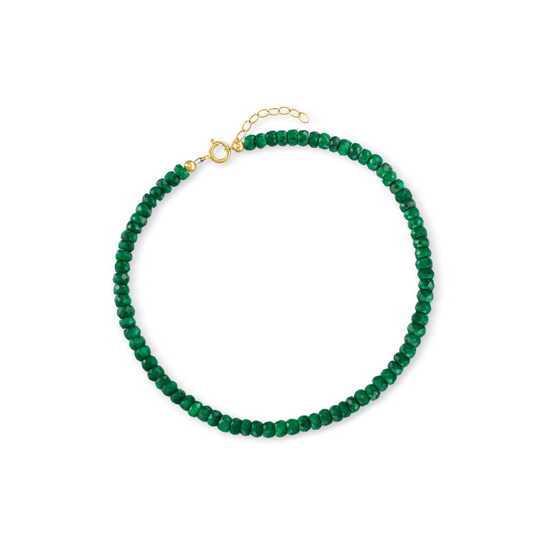 10kt yellow gold emerald bead anklet with green round beads and gold clasp