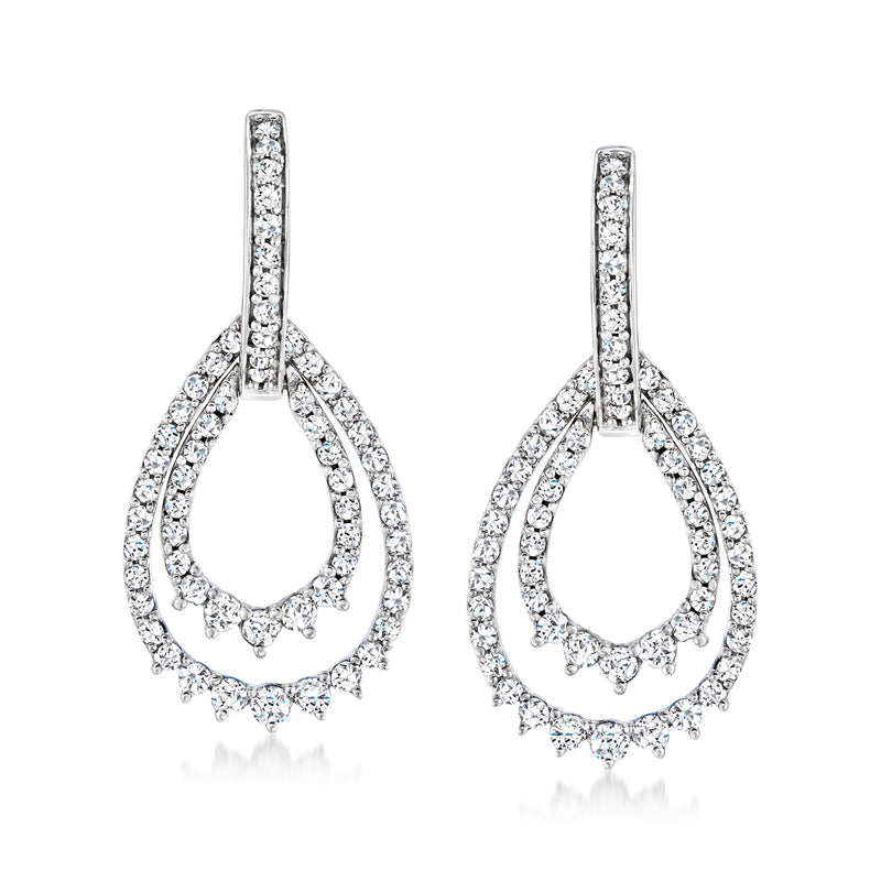 Diamond double-teardrop drop earrings in white gold