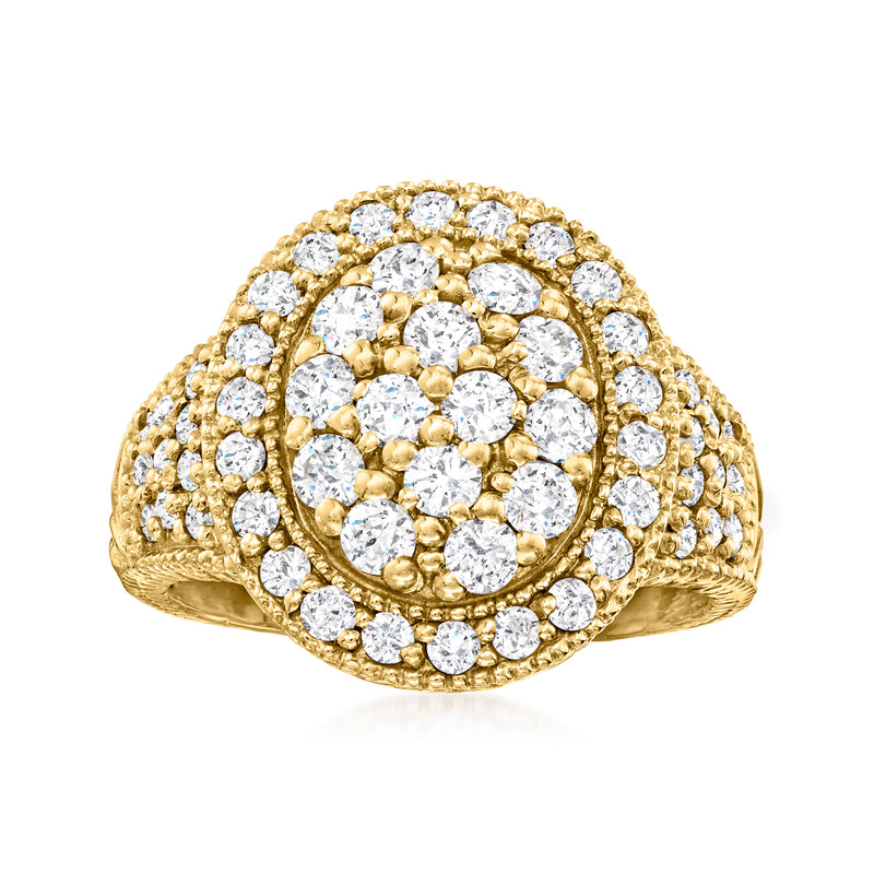 Vintage 14kt yellow gold diamond ring with round stones in textured, polished setting