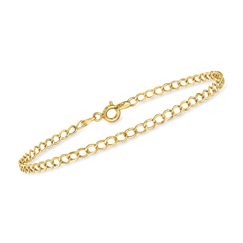 14kt yellow gold curb-link bracelet with round curb links and ring clasp