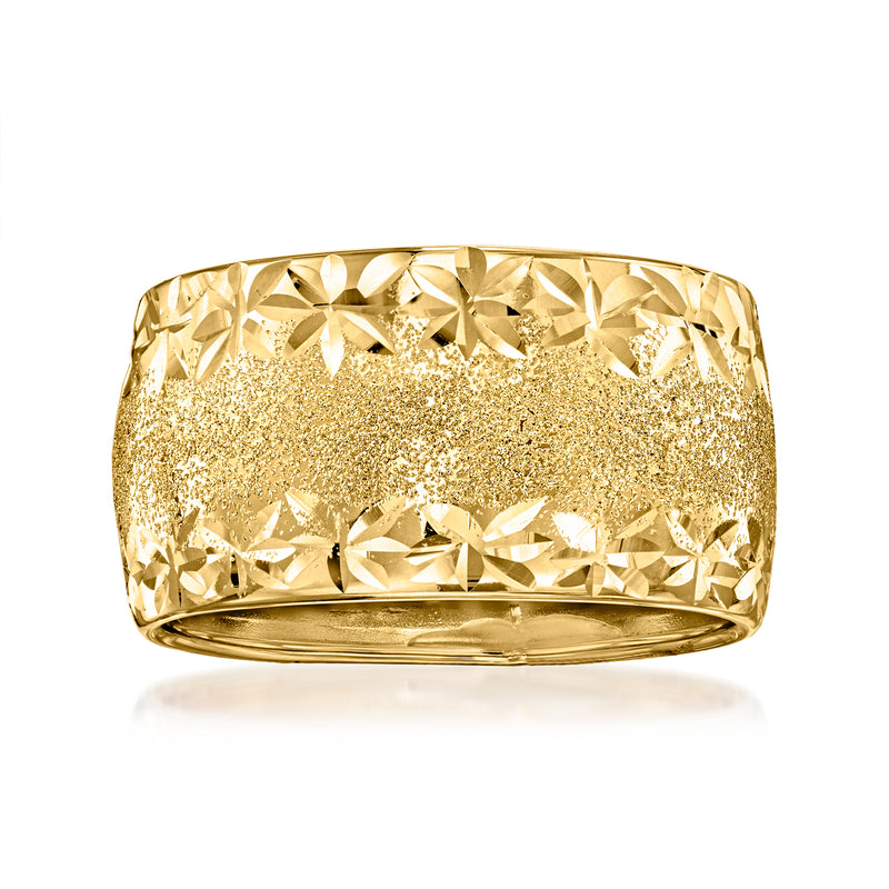 Wide 14kt yellow gold band with faceted sparkle texture