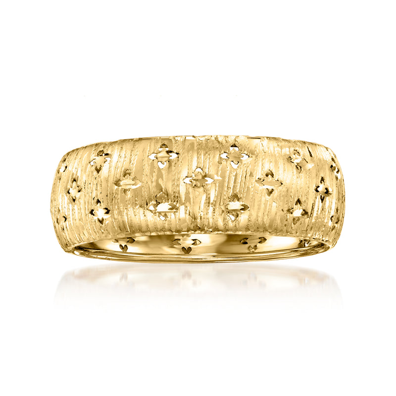 18kt yellow gold cut-out star ring with brushed and polished texture