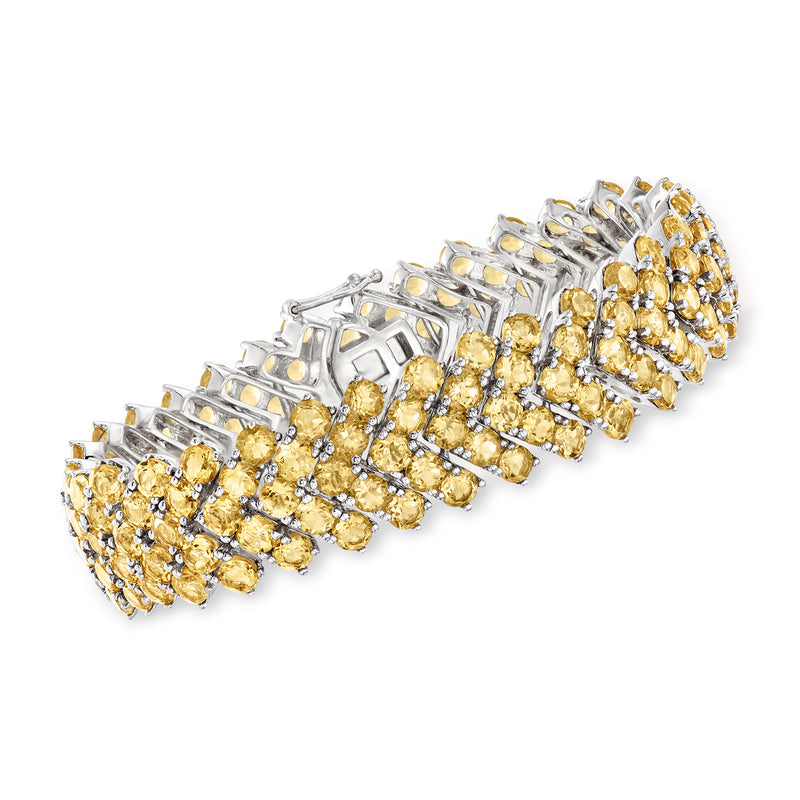 Sterling silver chevron bracelet with yellow citrine oval clusters