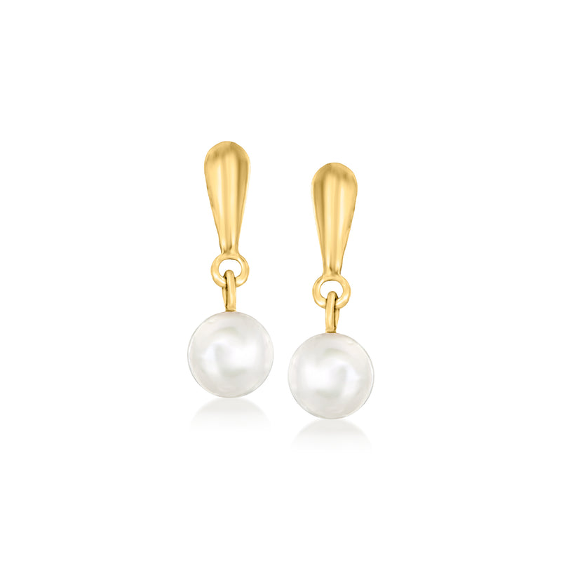 14kt yellow gold cultured pearl drop earrings, teardrop with round pearl