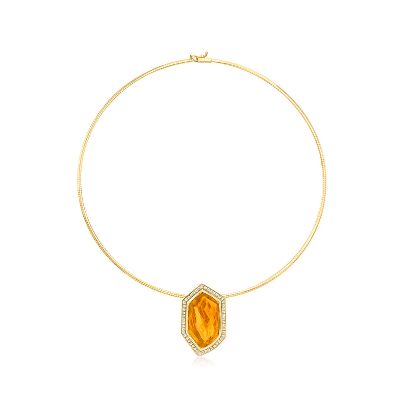 14k/18k yellow gold pendant necklace with oval citrine gemstone and diamond halo