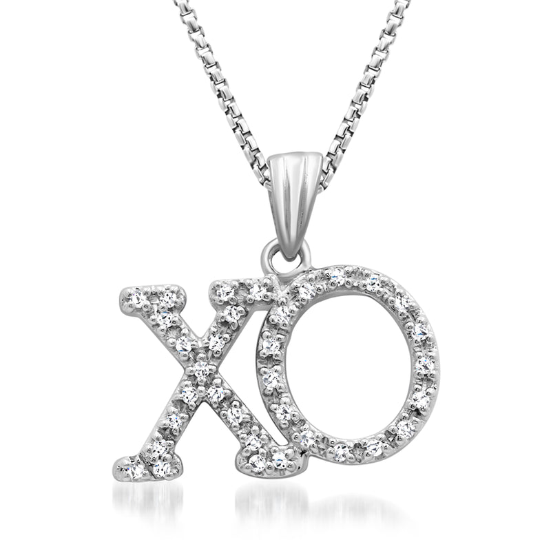 Sterling silver XO pendant necklace with pavé diamond accents