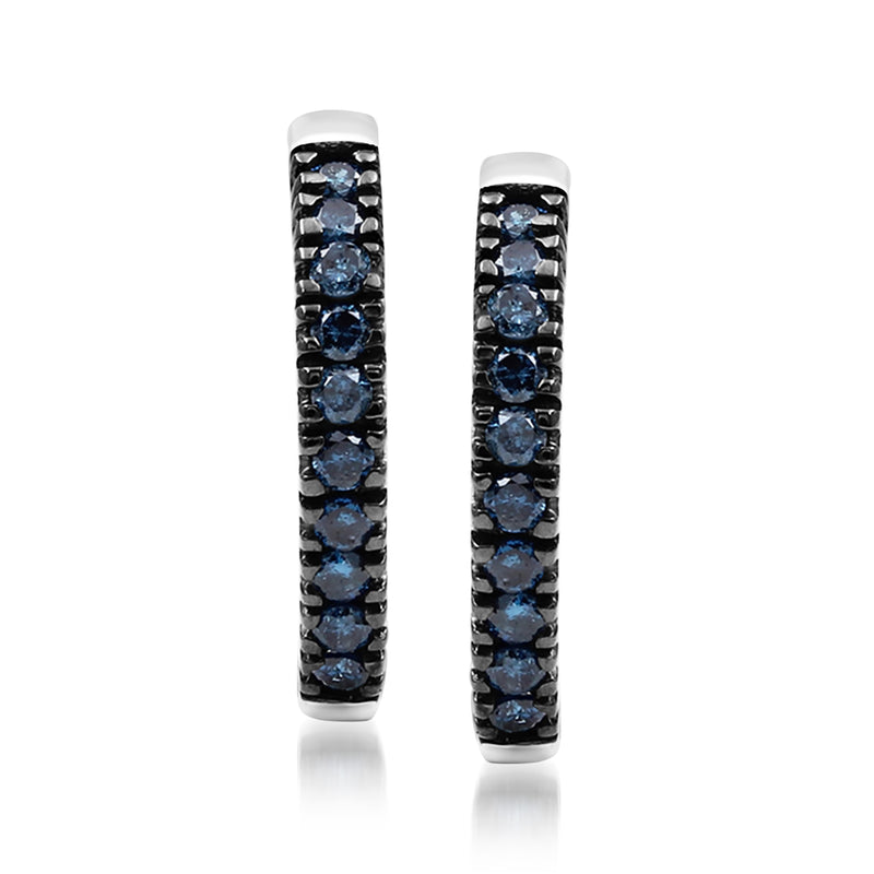 Sterling silver hoop earrings with blue diamonds