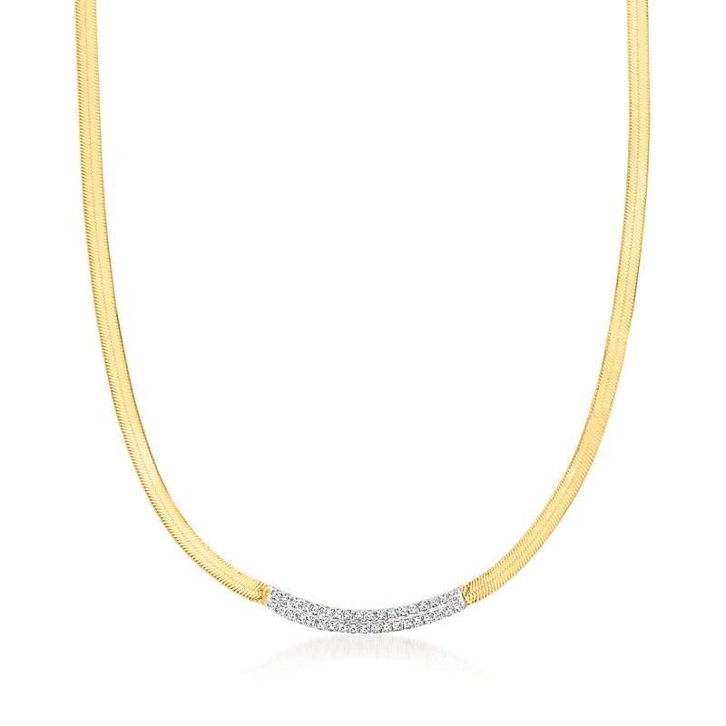 18kt gold over sterling herringbone necklace with diamond center