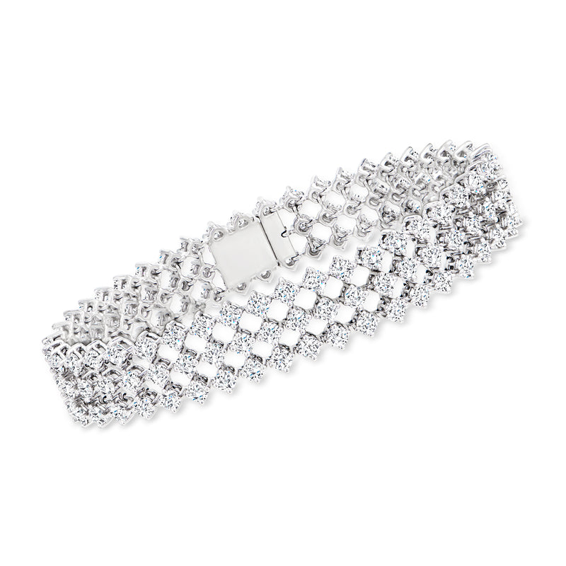 Three-row diamond bracelet in white gold with round stones