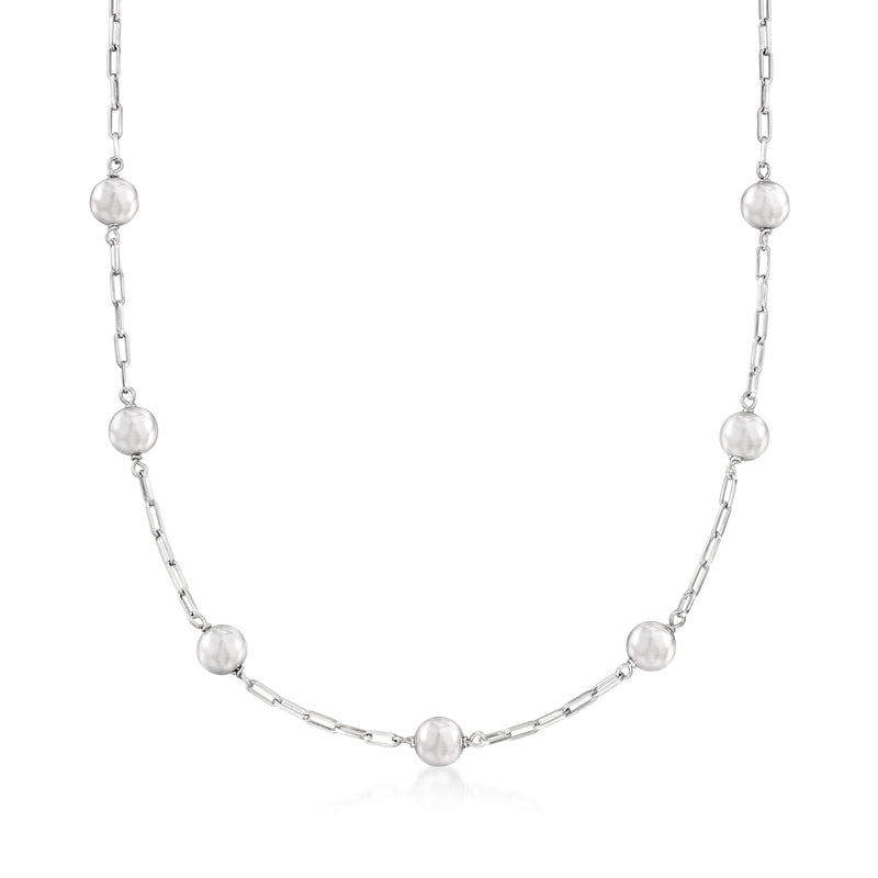 Sterling silver bead link necklace with small round beads along the chain