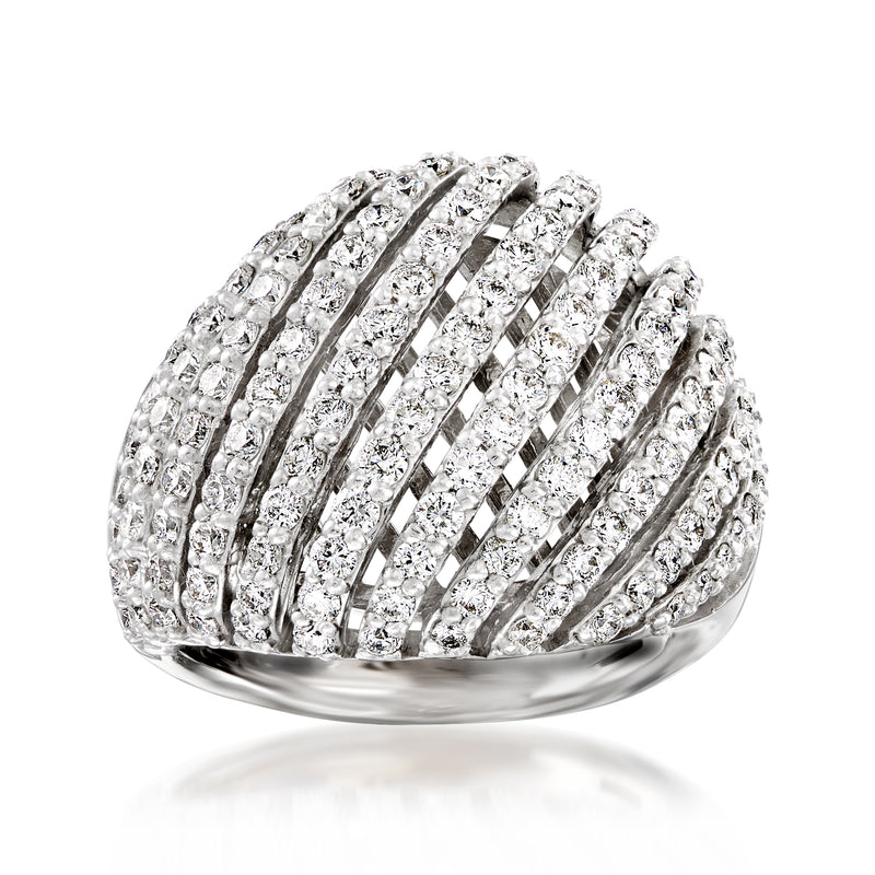 Diamond cocktail ring with multiple rows of round-cut diamonds in white gold setting