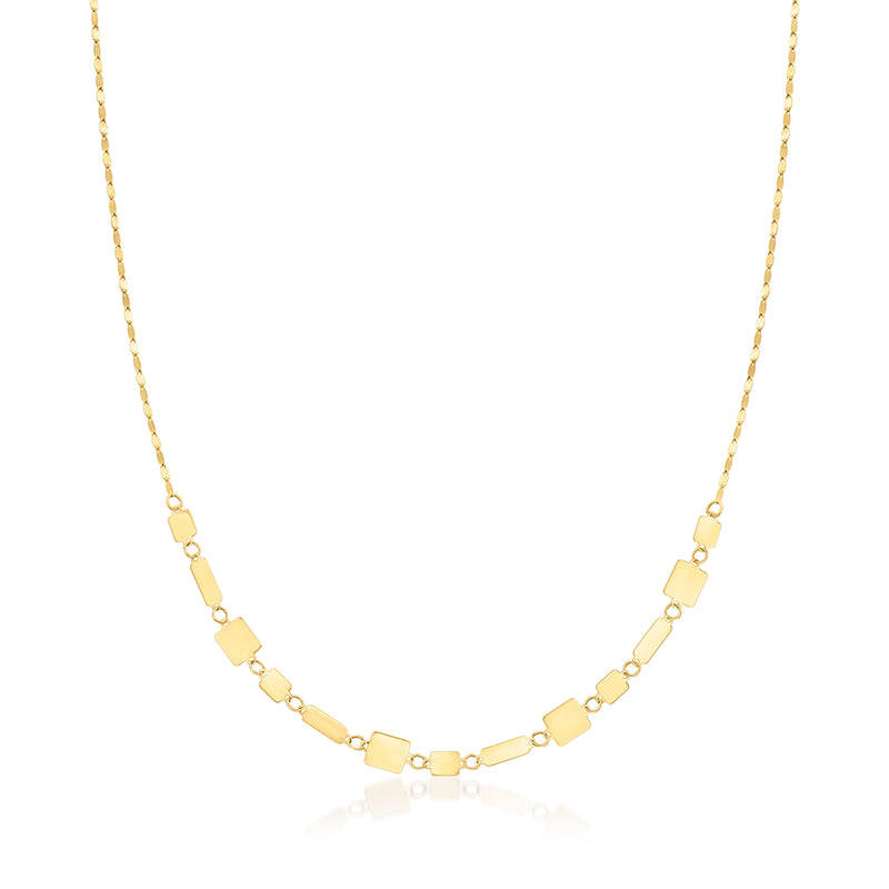 14kt yellow gold geometric link necklace with rectangular station details