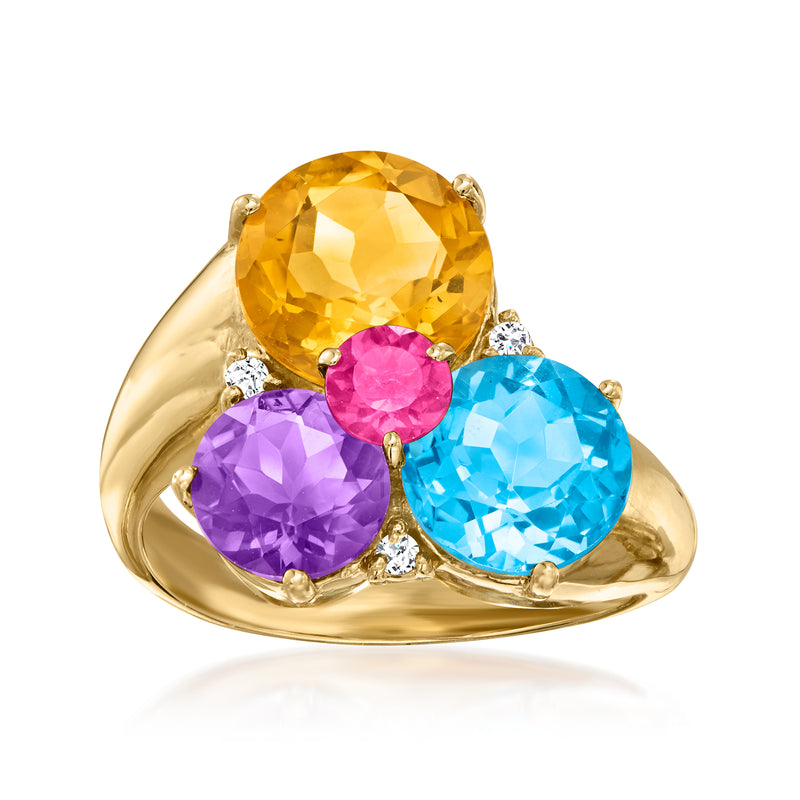 14kt yellow gold ring with oval multigems and small diamond accents