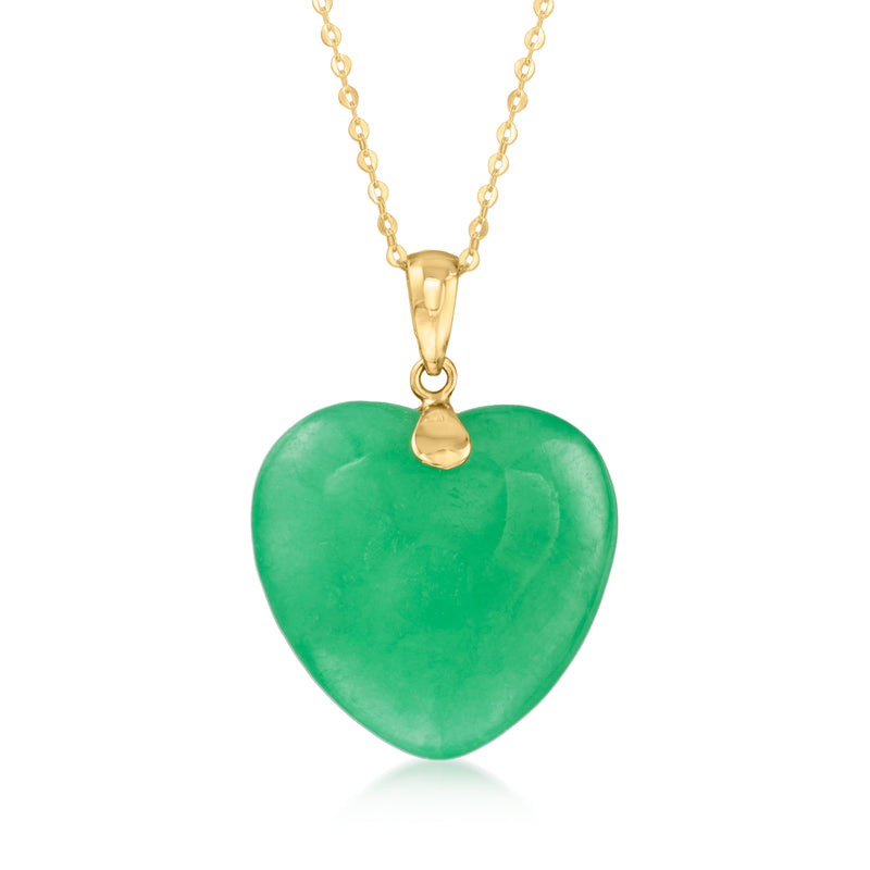 10kt yellow gold necklace with green heart jade pendant