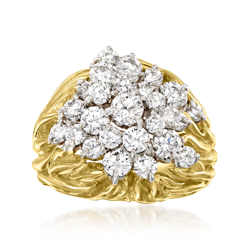 Yellow gold diamond cluster cocktail ring with sparkling round stones