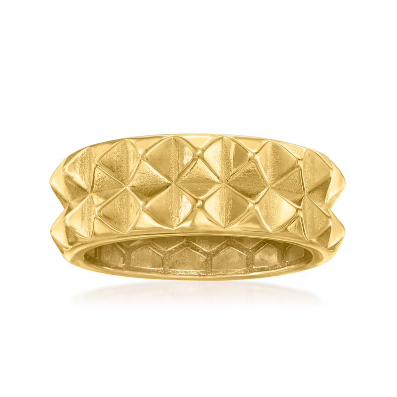 10kt yellow gold ring with two rows of pyramid-textured raised pattern