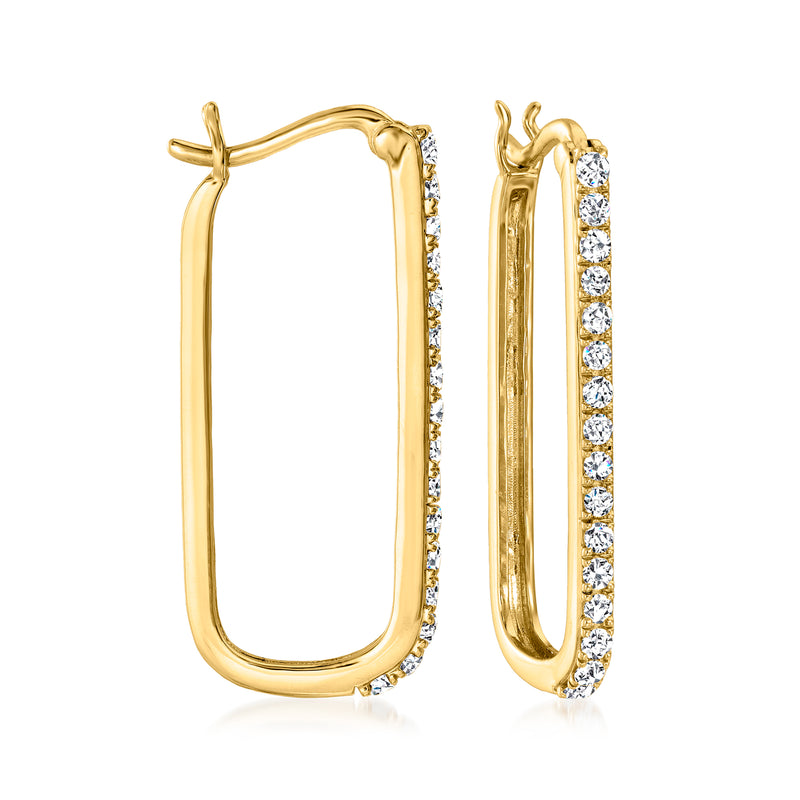 Diamond paper clip link hoop earrings in 14kt yellow gold