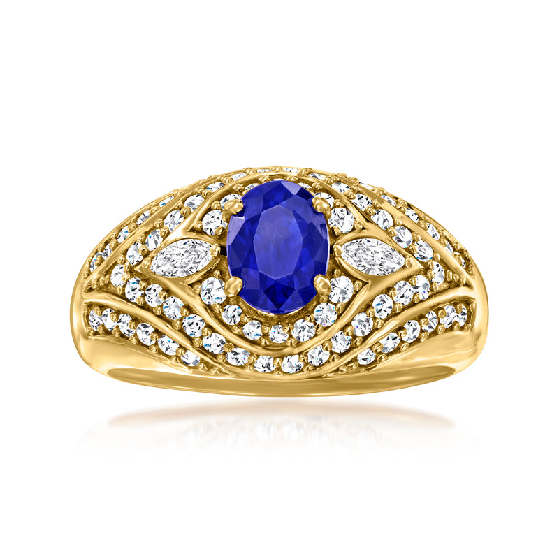 18kt yellow gold ring with oval blue sapphire and diamond accents