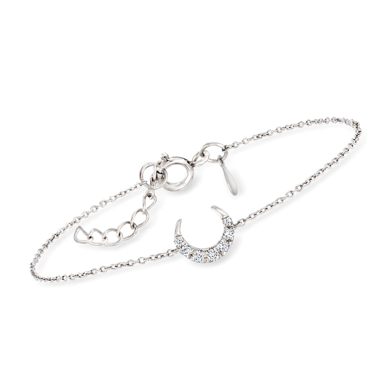 Sterling silver moon bracelet with small diamond accents and lobster clasp
